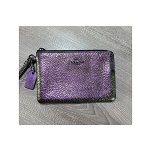 COACH Hologram Mermaid Iridescent Crossgrain Leather Corner Zip Wristlet 64938